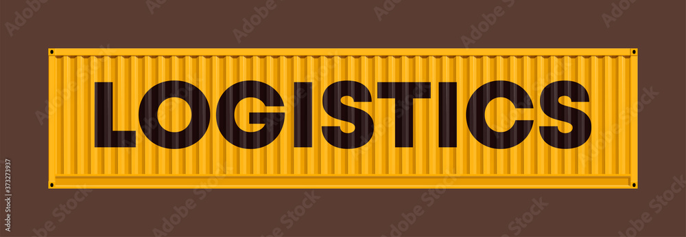 Fototapeta premium Flat side view logistics 40 foot container delivery. Large metal 40 ft containers for transportation. Vector illustration
