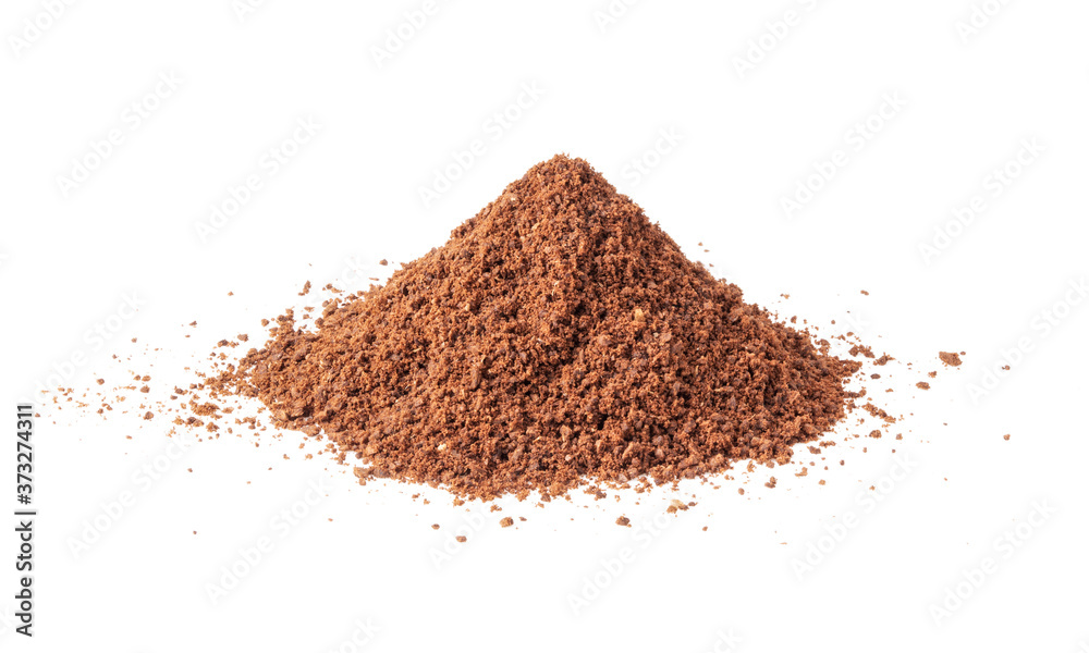 Pile of fresh ground coffee powder isolated on white Pile of fresh ground coffee powder isolated on white