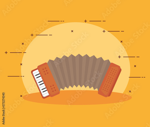 classical accordion, harmonic musical instrument on yellow background