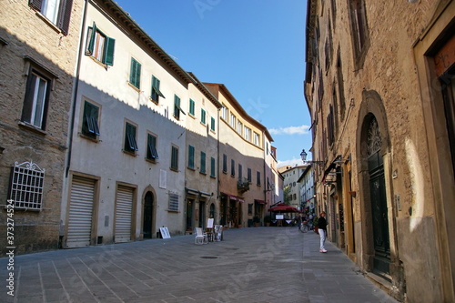 Charming narrow streets of Volterra town in Tuscany Italy © otmman