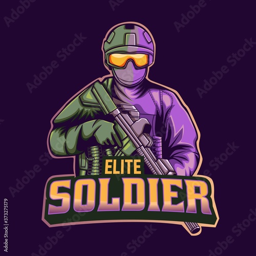 Elite Soldier mascot logo template. perfect for gaming t-shirt, merchandise, pin, etc