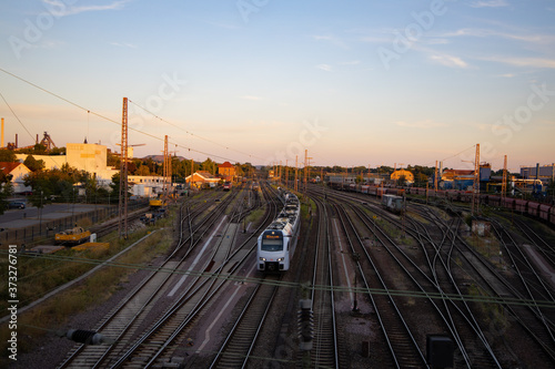Bahn, Bahnhof, Sonnenuntergang, Gleise,Train, station, sunset, tracks © Frank