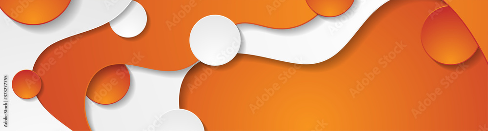 Contrast orange and white curved waves pattern. Abstract corporate wavy background with circles. Vector banner design - obrazy, fototapety, plakaty 