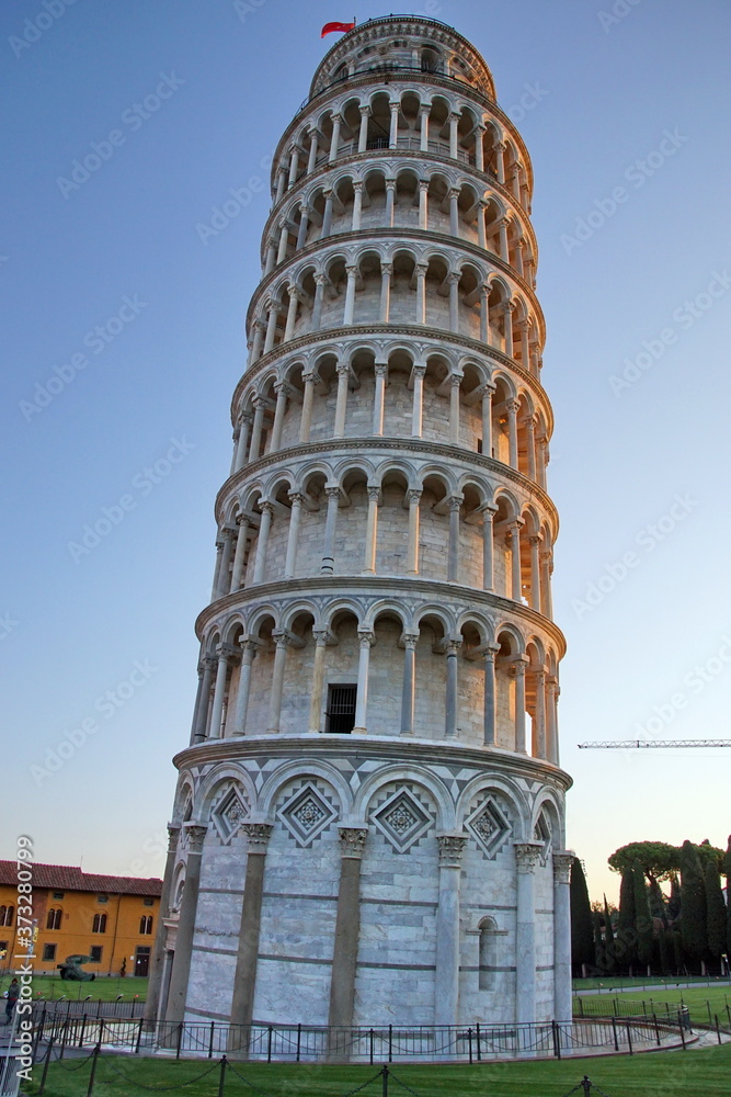 The Leaning Tower of Pisa is the campanile, or freestanding bell tower, of the cathedral of the Italian city of Pisa, known worldwide for its nearly four-degree lean. 