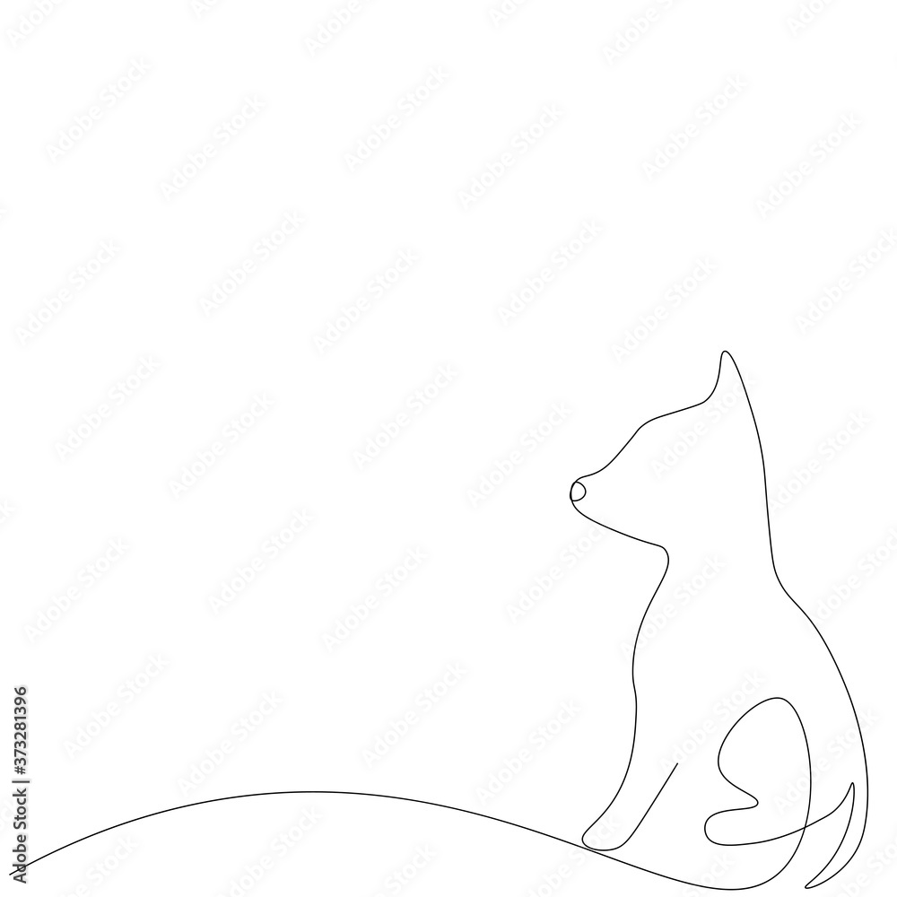 Cute dog puppy line drawing on white background. Vector illustration