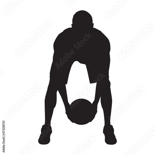 Professional basketball player silhouette with ball, vector illustration. Basketball dribbling skills, moves, tricks.