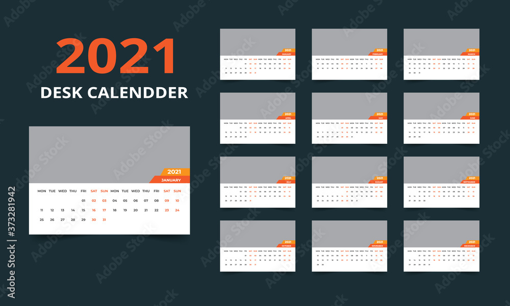 Desk calendar design 2021 template Set of 12 Months, Week starts Monday, Stationery design, calendar planner Desk calendar design 2021 template Set of 12 Months, Week starts Monday, Stationery design, calendar planner