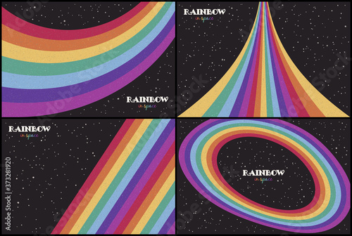 Rainbow in space. Colorful cosmic texture background. Night starry sky. LGBT flag. Set of abstract vector illustration for poster, t-shirt print, postcard