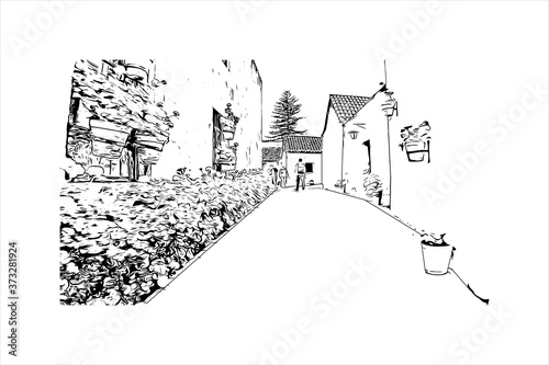 Building view with landmark of Arequipa is the colonial-era capital of Peru’s Arequipa Region. Hand drawn sketch illustration in vector.