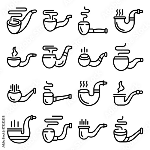 Smoking pipe icons set. Outline set of smoking pipe vector icons for web design isolated on white background