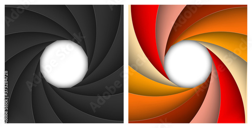 Set of square shutter aperture. Classic black and multicolor backgrounds isolated on a transparent backdrop.