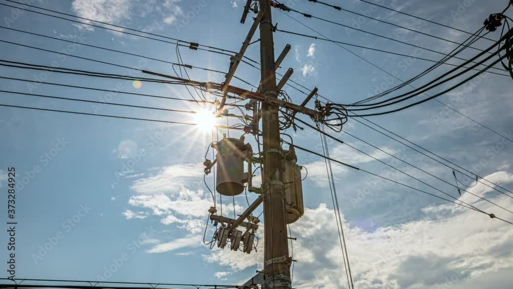 Japan power line with sky in background endless looping
