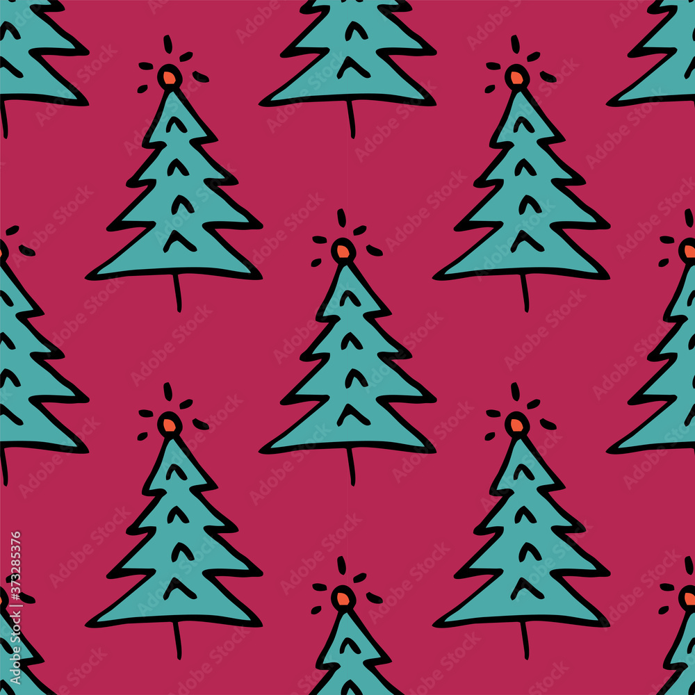 Obraz premium Seamless vector of free hands christmas tree on pastel pink background for making many kinds of online and offline media, paper printing or fabric work