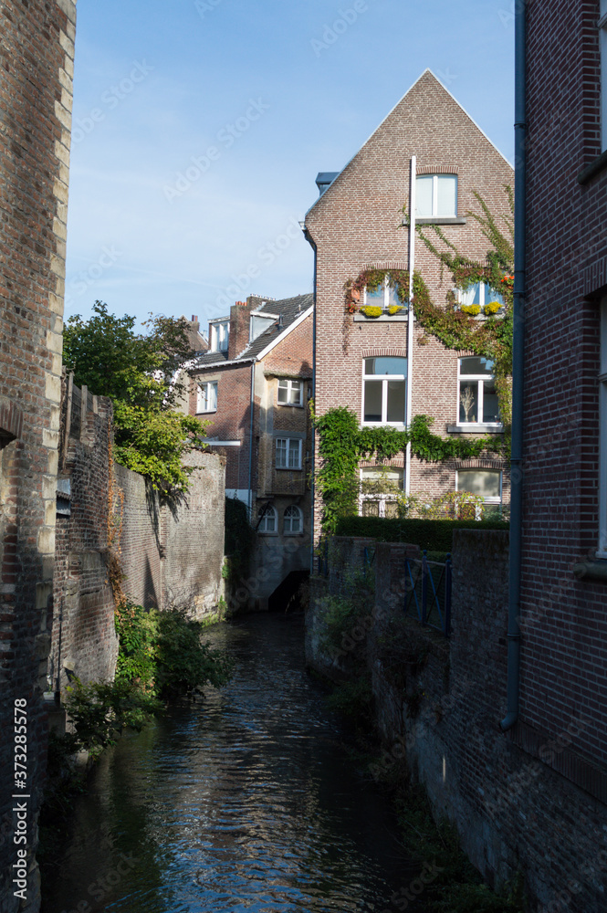 Traditional Dutch Houses and Canal in Maastricht, Netherlands