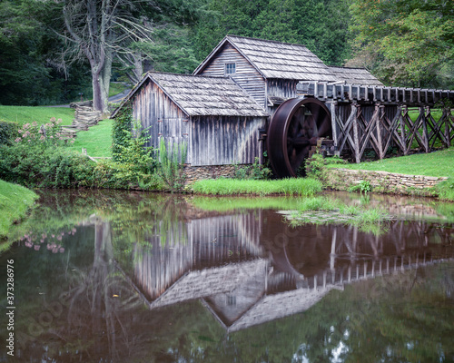 Historic Mabry Mill is a water wheel powered woodwork shop and grist mill along the Blue Ridge Parkway, Mile Post 176, Meadows of Dan, Virginia, USA.