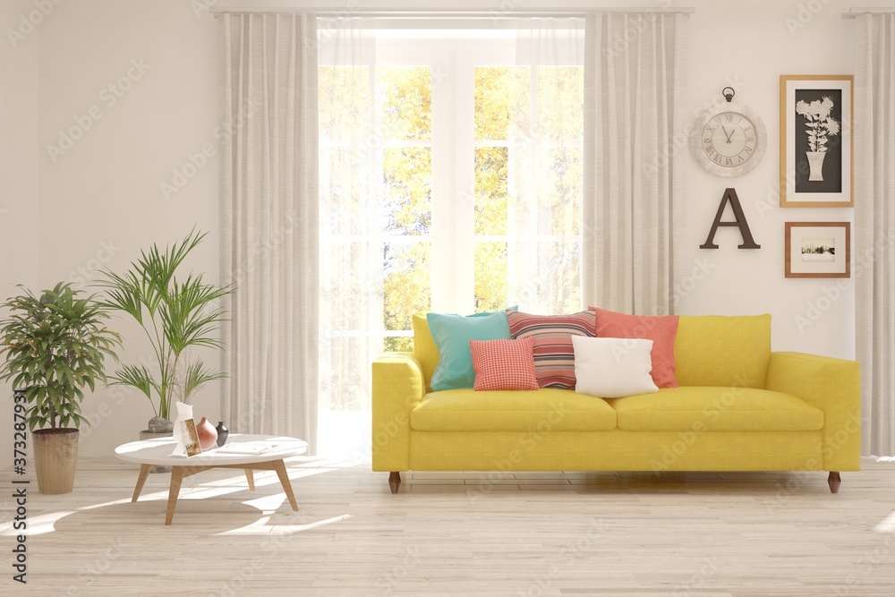 White living room with sofa. Scandinavian interior design. 3D illustration White living room with sofa. Scandinavian interior design. 3D illustration