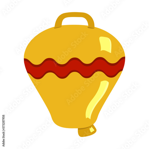 Color illustration of a cow bell with glare of light in a flat design style. Cow bell for livestock icon design element