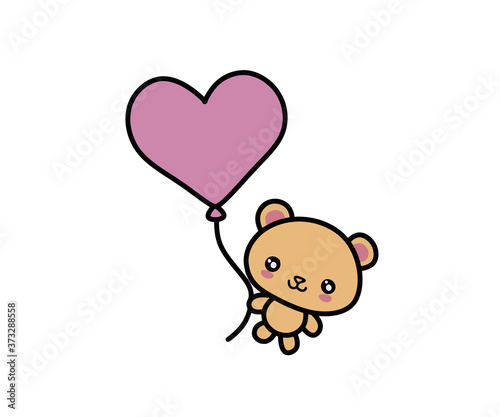 cute baby bear with heart balloon drawing style isolated on white background - vector and illustration.