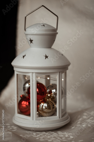 White Christnas lantern. New year lantern