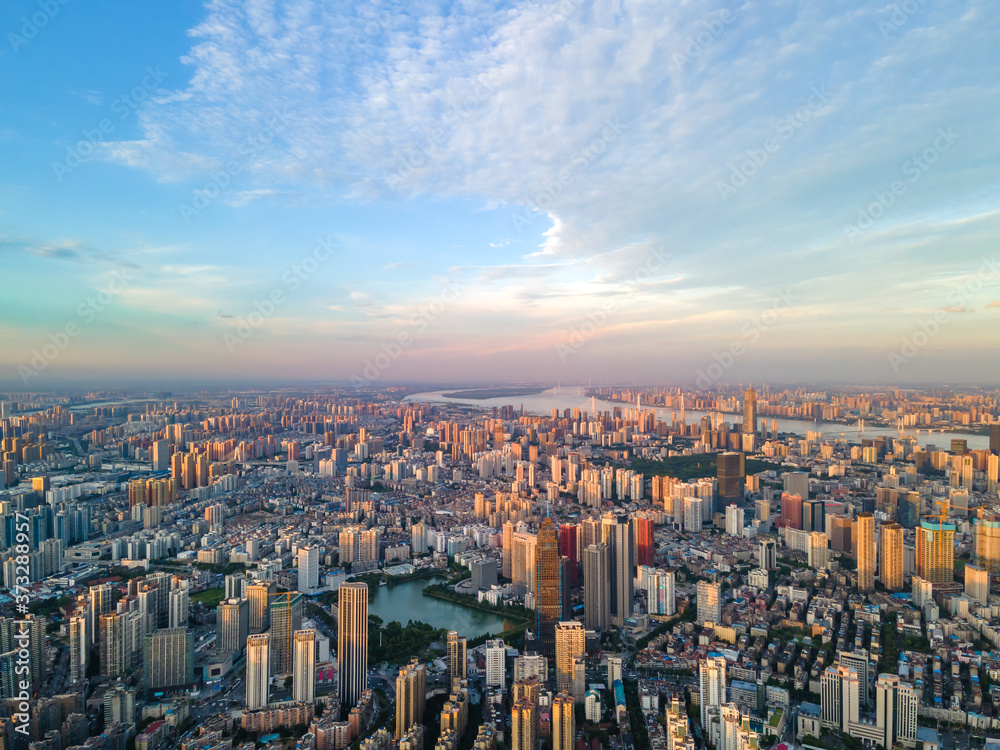 Cityscape of Wuhan city with cloud.Panoramic skyline and buildings.