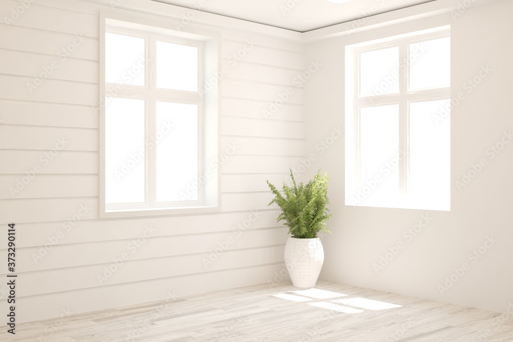 White empty room. Scandinavian interior design. 3D illustration White empty room. Scandinavian interior design. 3D illustration