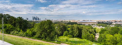 View on Moscow from the observation platform on Sparrow hills, Russia.
