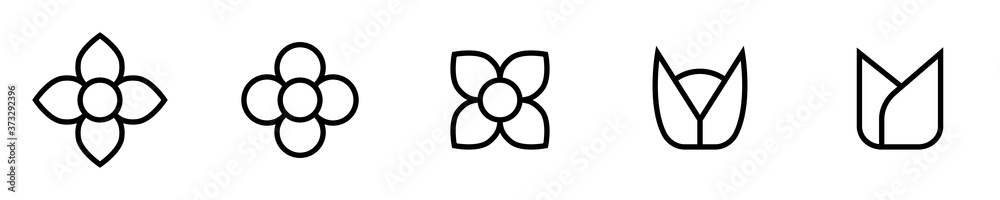 Conjunto de iconos de flores y rosas. Ilustración vectorial aislada en fondo blanco Conjunto de iconos de flores y rosas. Ilustración vectorial aislada en fondo blanco