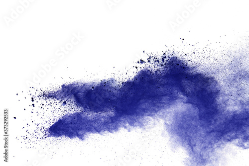 Blue powder particle splash isolated on white background