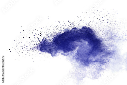 Blue powder particle splash isolated on white background