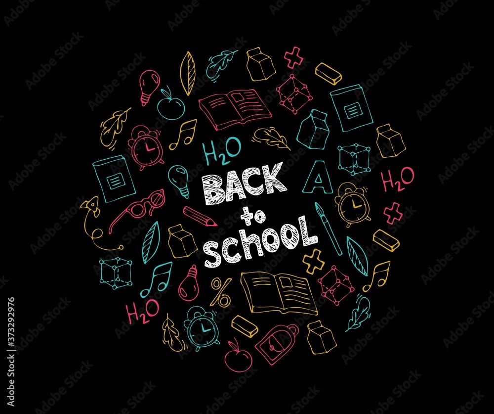 Back to school. Vector graphics for decoration. Illustration on black background.