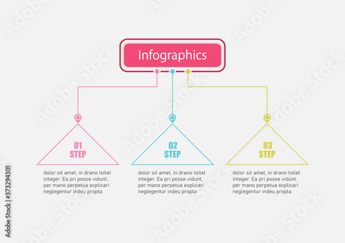 The line triangle vector design template flow chart graphic. Planning presentation business infographic template with 3 options. Creative concept plan used for web banner.