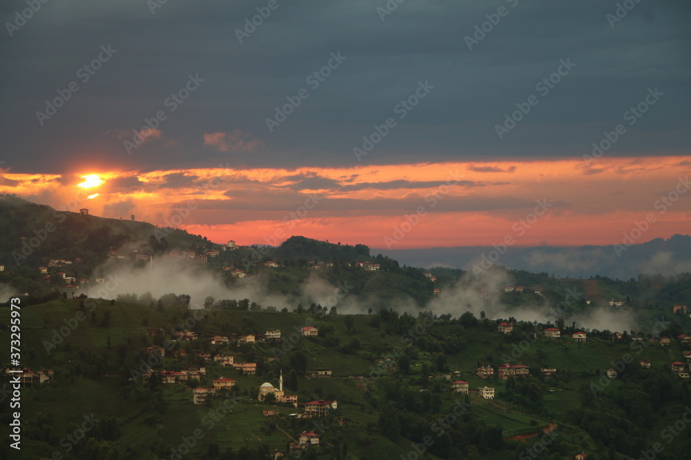 fog and cloud mountains valley landscape / turkey / rize 