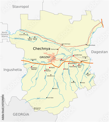 Detailed vector road map of Chechen Republic  Russia