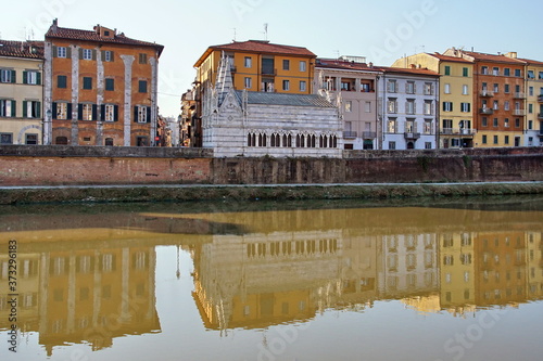Lungarno Antonio Pacinotti and the tidal river Arno in Pisa, Tuscany, Italy photo