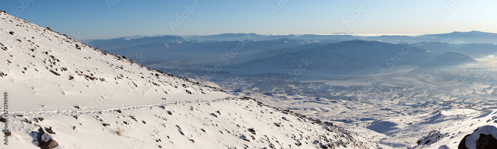 Winter mountain panorama from Mount Ararat track, Turkey