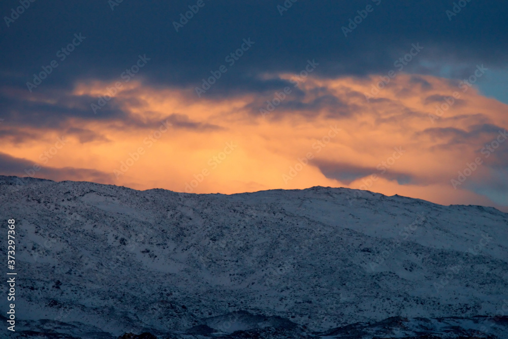 Dramatic winter sunset near Mount Ararat, Turkey