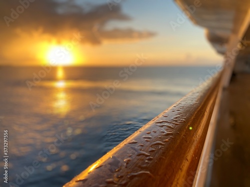sunset over the sea on the ship