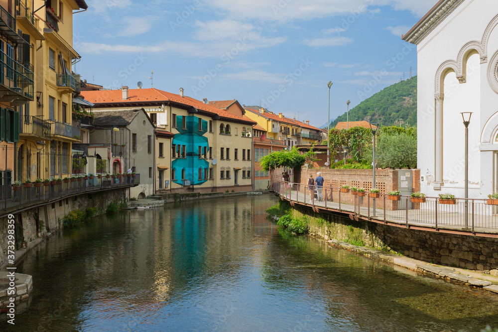 View of the town of Omegna and the short river named Nigoglia