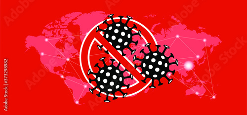 Stop coronavirus epidemic, bacteria cell. ( Covid-19 2019-nCoV, Covid-2019 ) Corona virus in China, Wuhan lockdown. Stay at home, stay safe. Social distancing Face mask. Self quarantine concept.