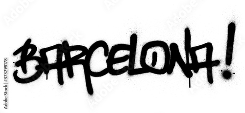 graffiti barcelona word sprayed in black over white