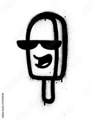 graffiti ice cream with sunglasses sprayed in black over white