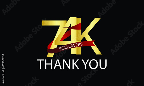 74K, 74.000 Followers Thank You anniversary Red logo with Tosca ribbon. For Social Medias - Vector