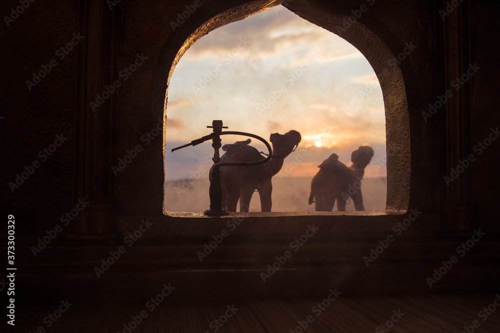 Fotografie A realistic Arabian interior miniature with window and columns