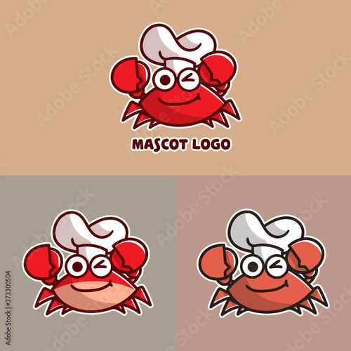 set of cute chef crab mascot logo with optional apprearance. premium kawaii vector