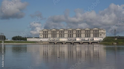 The building of Rybinsk hydroelectric power station, July afternoon. Russia photo