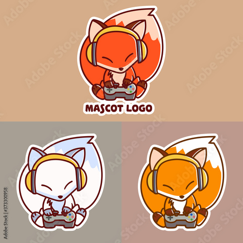 set of cute fox game mascot logo with optional apprearance. premium kawaii vector