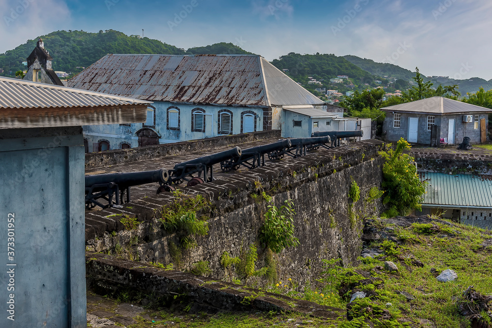 A view along the defenses of Fort St George above the town in Grenada