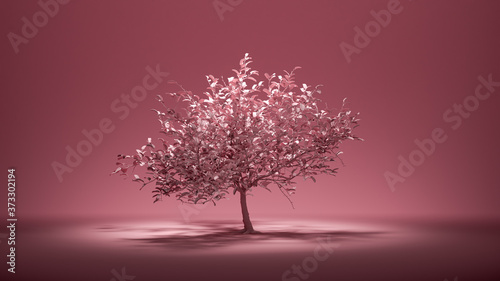 Big single tree with leaf in monochrome single color background, 3d rendering © markOfshell