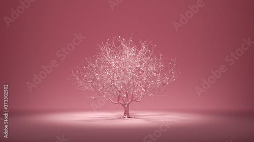 Single deciduous old tree in monochrome pink color environment, 3d rendering © markOfshell