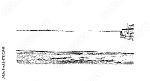 Building view with landmark of Arkhangelsk, also known in English as Archangel and Archangelsk. Hand drawn sketch illustration in vector.